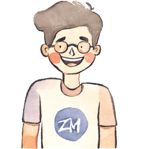 illustration à l'aquarelle d'un homme portant un t-shirt siglé "ZM"