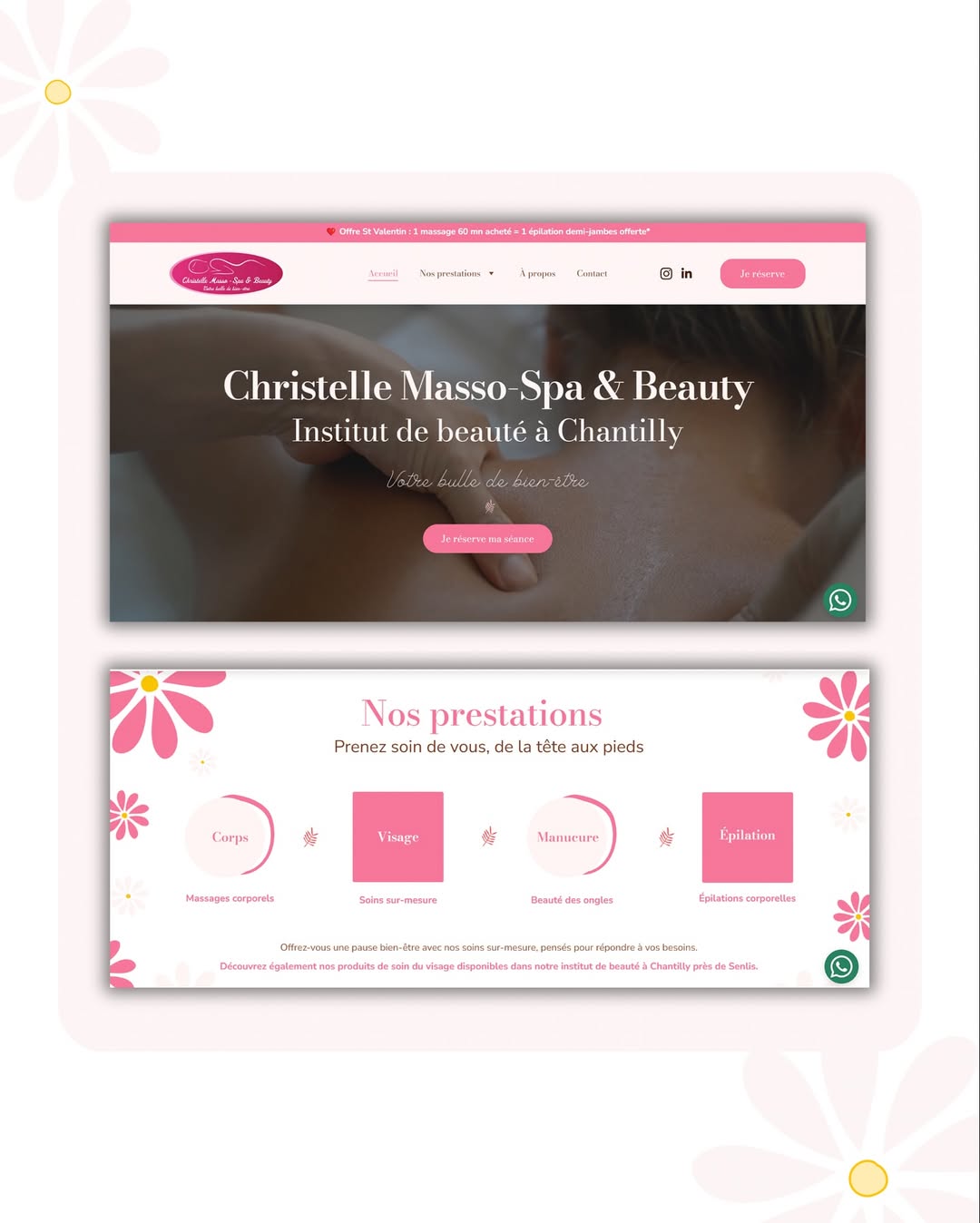 ipiblication instagram creation de site internet d'un site d'un institut de beauté