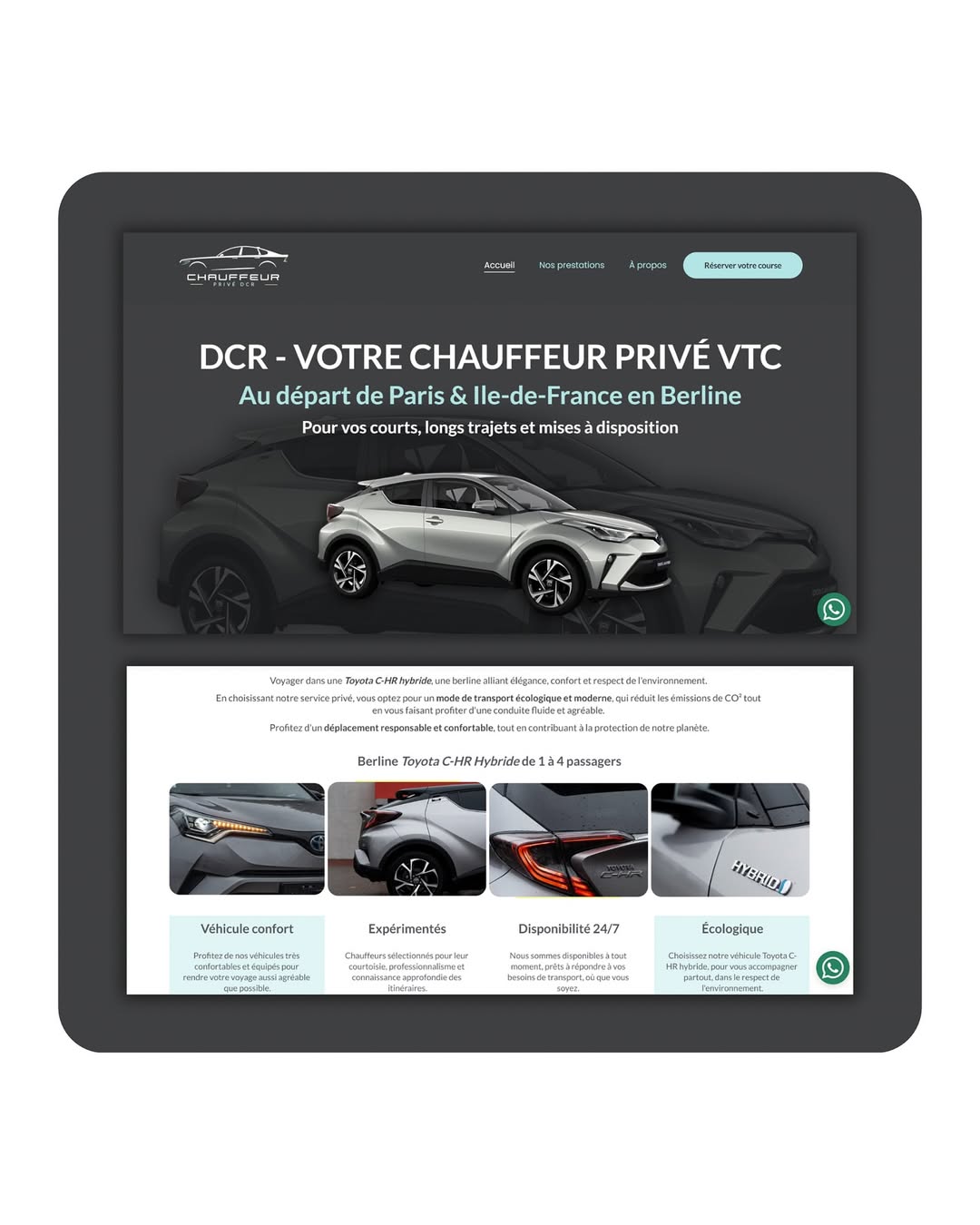 publication instagram pour un site internet de VTC