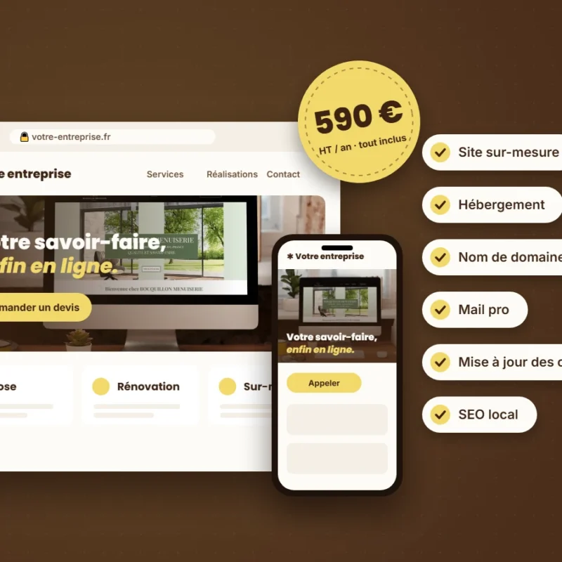Forfait annuel Agence ZM : site vitrine sur ordinateur et mobile, tout inclus pour 590 € HT par an